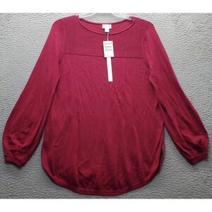 CASLON Sweater Women M Burgundy Distinct Textured Yoke Detail Round Hem Pullover
